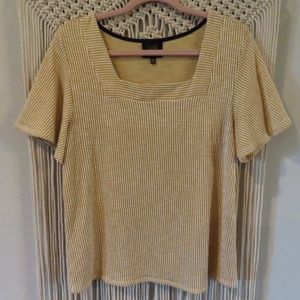 W5 | Anthropologie Gold Striped Square Neckline Ribbed Knit Blouse